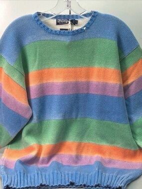 NWT Polo Ralph Lauren Vintage Rainbow Pastel Knit Cotton Pullover Sweater Sz L